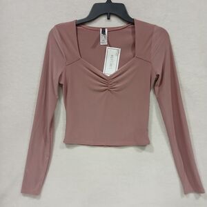 Limelush Womens M Y2K Crop Top Sweetheart Neck Long Sleeve Balletcore Mauve NWT